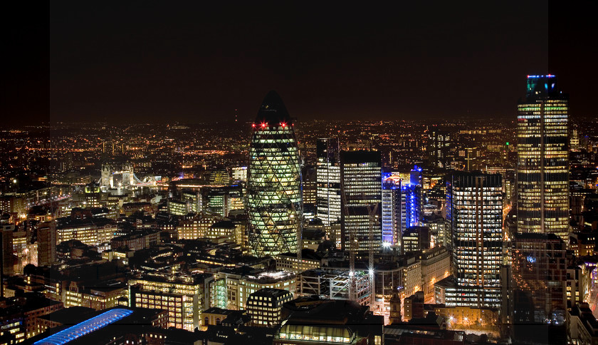 The City of London at night - Tower 42, The Gherkin and Tower Bridge