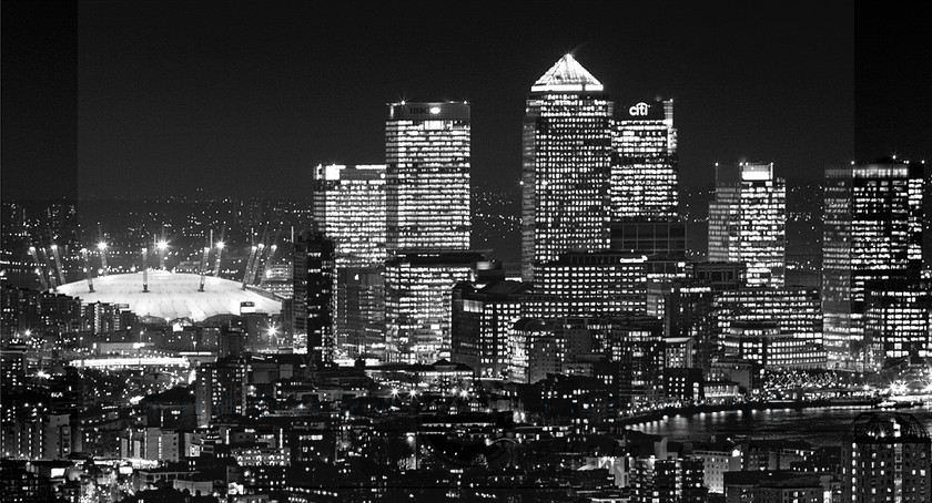 The City of London at night - Docklands & Dome mono