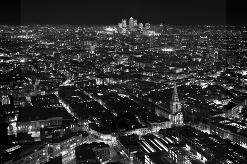 The City of London at night - Looking East from Broadgate Tower mono