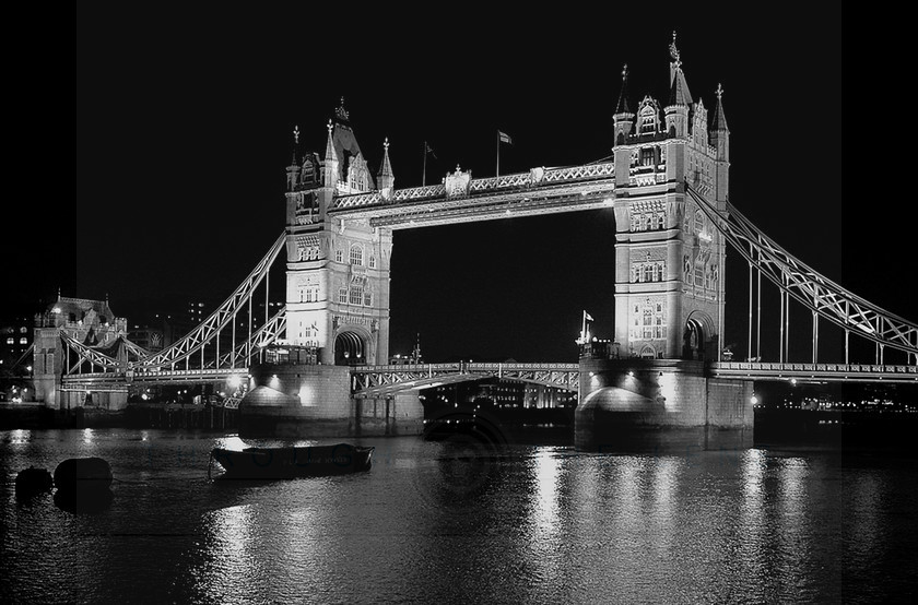 The City of London at night - Tower Bridge mono